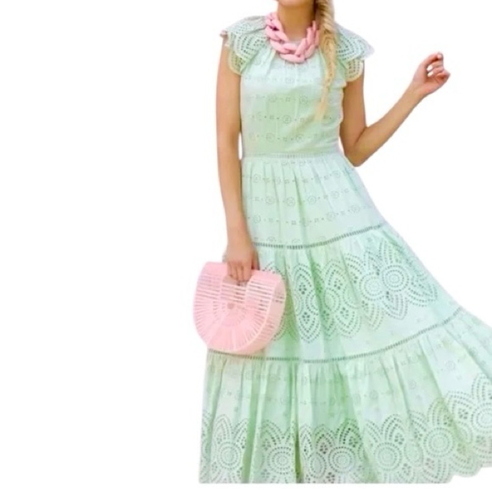 Antonio Melani Fernanda Eyelet Midi Dress Mint Green Lace Size 10 EUC